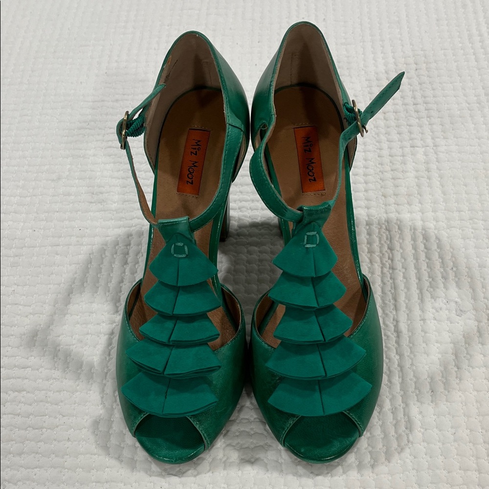 Miz Mooz sailor green Ruffle Heels boho romantic feminine sz7.5 - Picture 2 of 11